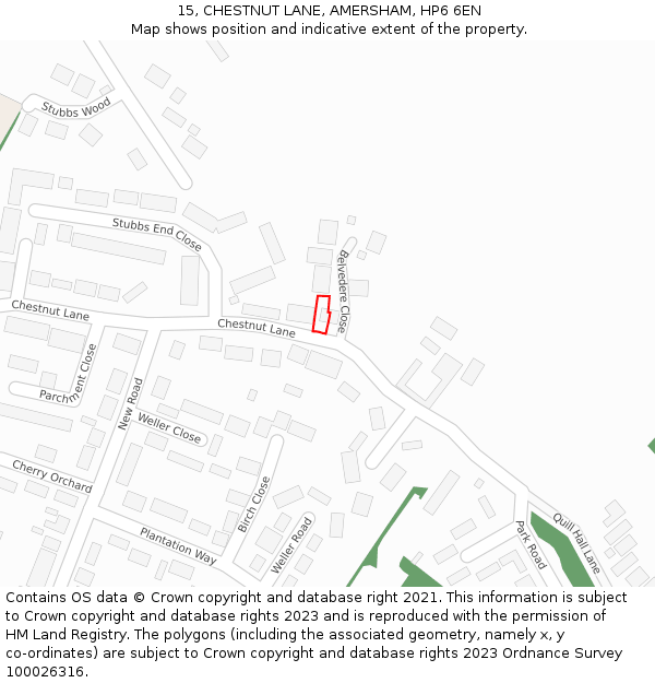 15, CHESTNUT LANE, AMERSHAM, HP6 6EN: Location map and indicative extent of plot