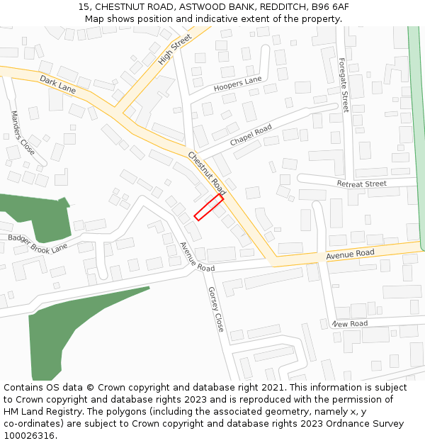 15, CHESTNUT ROAD, ASTWOOD BANK, REDDITCH, B96 6AF: Location map and indicative extent of plot