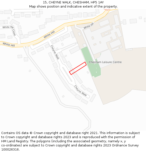 15, CHEYNE WALK, CHESHAM, HP5 1AY: Location map and indicative extent of plot
