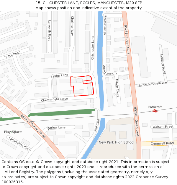 15, CHICHESTER LANE, ECCLES, MANCHESTER, M30 8EP: Location map and indicative extent of plot