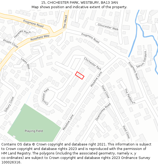 15, CHICHESTER PARK, WESTBURY, BA13 3AN: Location map and indicative extent of plot