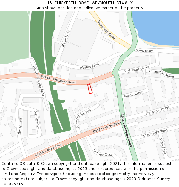 15, CHICKERELL ROAD, WEYMOUTH, DT4 8HX: Location map and indicative extent of plot