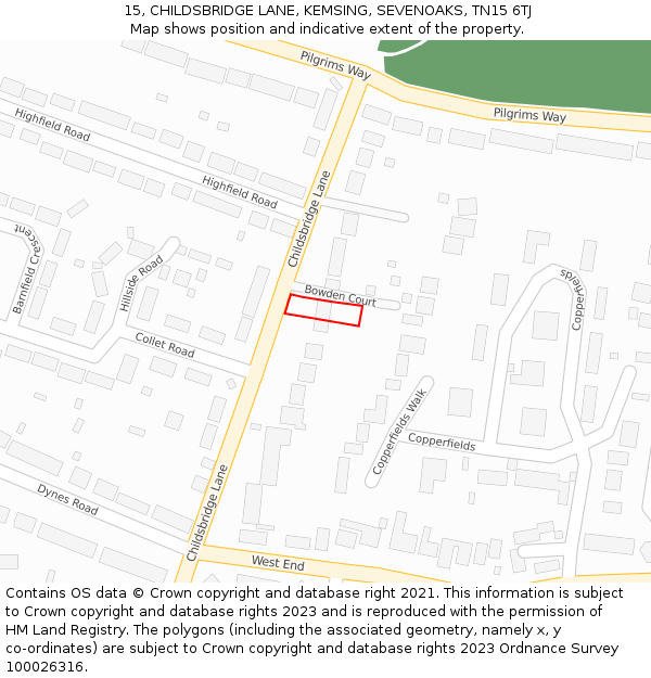 15, CHILDSBRIDGE LANE, KEMSING, SEVENOAKS, TN15 6TJ: Location map and indicative extent of plot