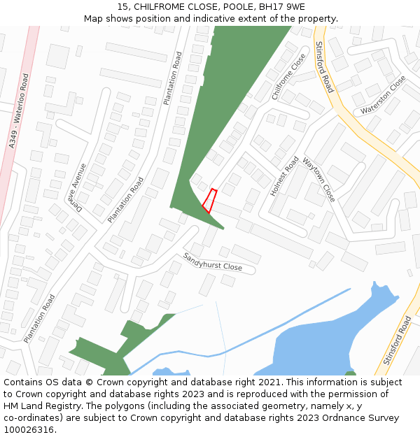 15, CHILFROME CLOSE, POOLE, BH17 9WE: Location map and indicative extent of plot