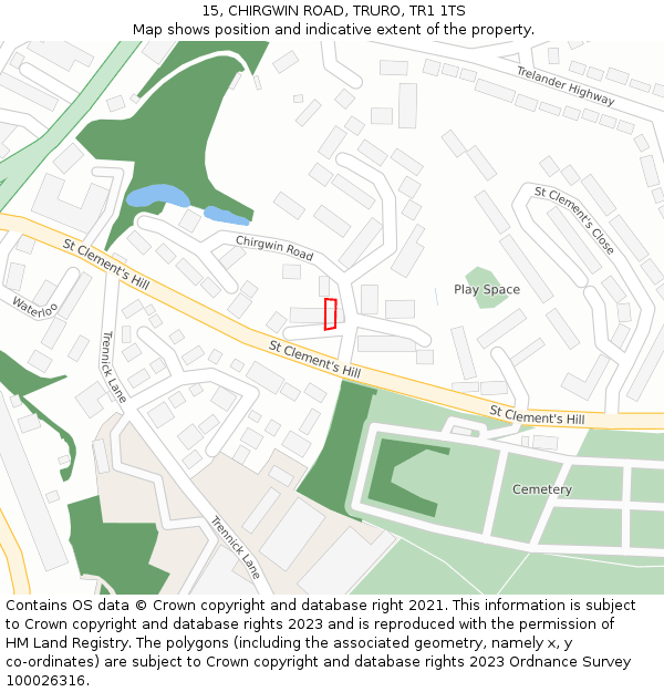 15, CHIRGWIN ROAD, TRURO, TR1 1TS: Location map and indicative extent of plot