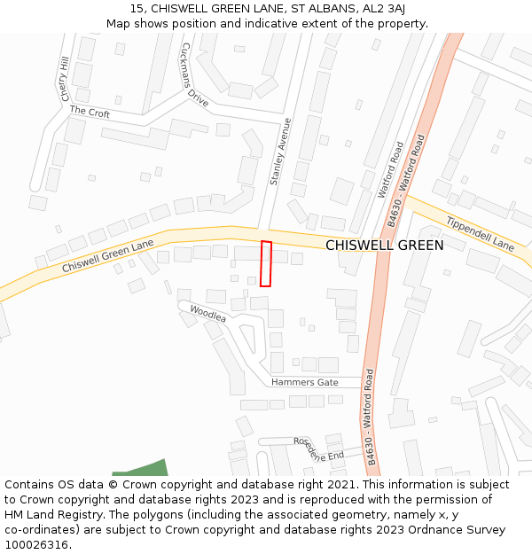 15, CHISWELL GREEN LANE, ST ALBANS, AL2 3AJ: Location map and indicative extent of plot