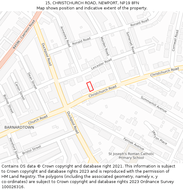 15, CHRISTCHURCH ROAD, NEWPORT, NP19 8FN: Location map and indicative extent of plot