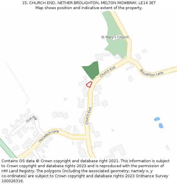 15, CHURCH END, NETHER BROUGHTON, MELTON MOWBRAY, LE14 3ET: Location map and indicative extent of plot