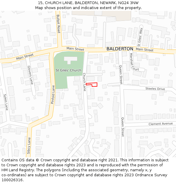 15, CHURCH LANE, BALDERTON, NEWARK, NG24 3NW: Location map and indicative extent of plot