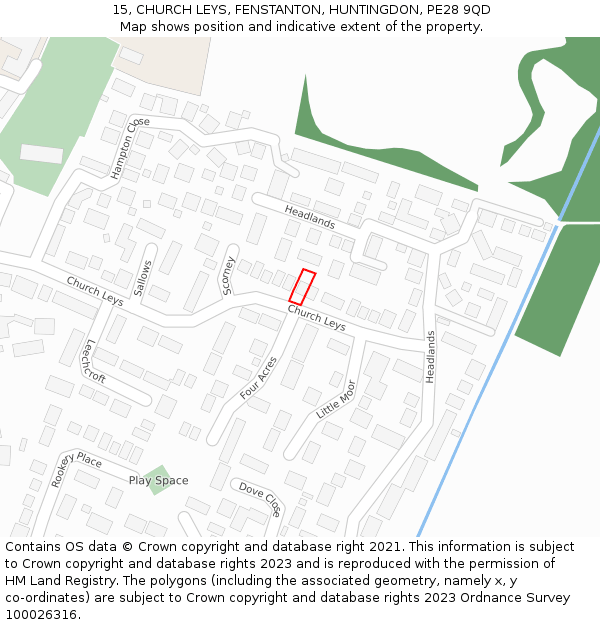 15, CHURCH LEYS, FENSTANTON, HUNTINGDON, PE28 9QD: Location map and indicative extent of plot