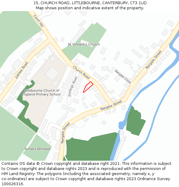 15, CHURCH ROAD, LITTLEBOURNE, CANTERBURY, CT3 1UD: Location map and indicative extent of plot