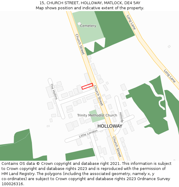 15, CHURCH STREET, HOLLOWAY, MATLOCK, DE4 5AY: Location map and indicative extent of plot