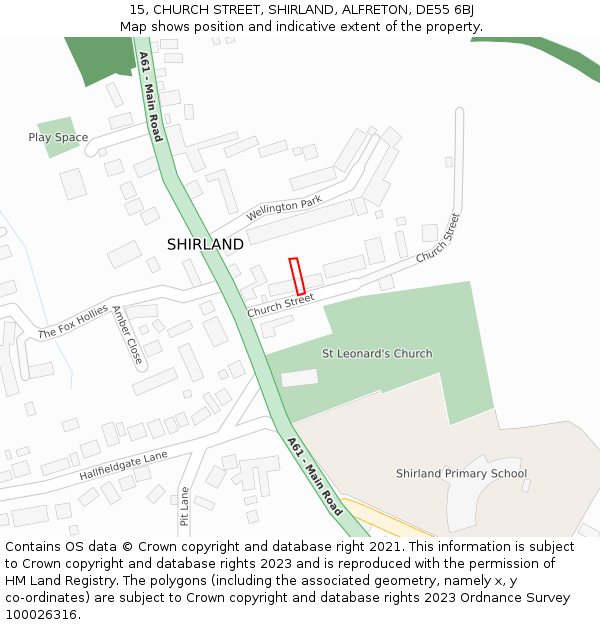 15, CHURCH STREET, SHIRLAND, ALFRETON, DE55 6BJ: Location map and indicative extent of plot