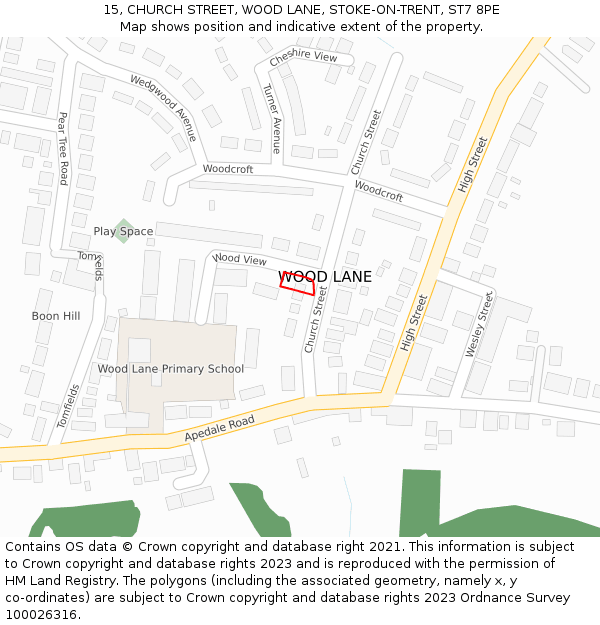 15, CHURCH STREET, WOOD LANE, STOKE-ON-TRENT, ST7 8PE: Location map and indicative extent of plot