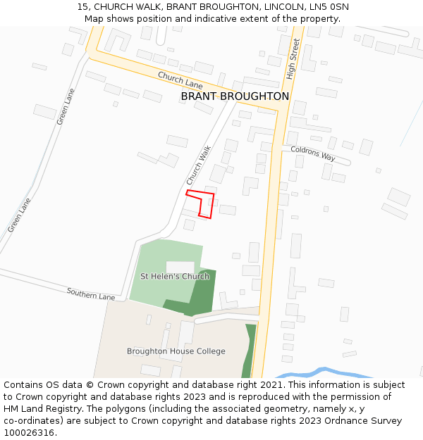 15, CHURCH WALK, BRANT BROUGHTON, LINCOLN, LN5 0SN: Location map and indicative extent of plot