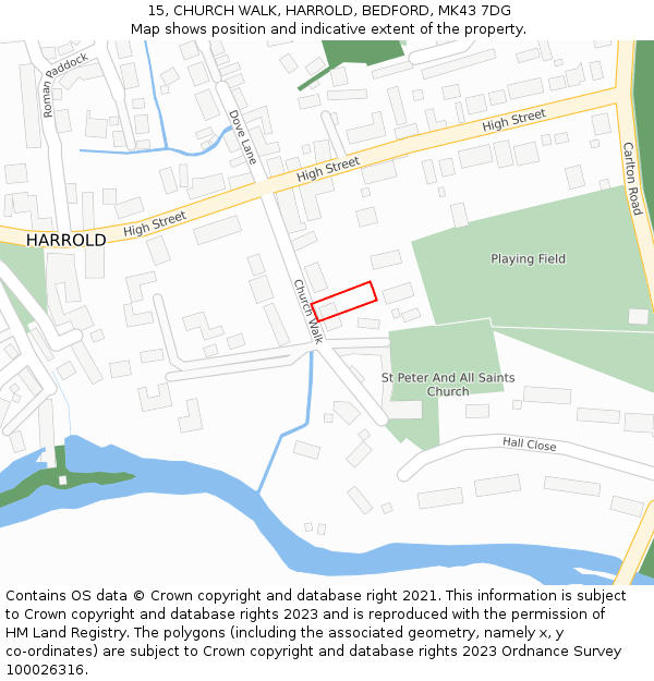 15, CHURCH WALK, HARROLD, BEDFORD, MK43 7DG: Location map and indicative extent of plot