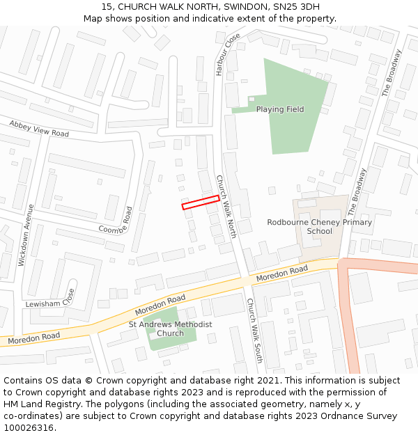 15, CHURCH WALK NORTH, SWINDON, SN25 3DH: Location map and indicative extent of plot