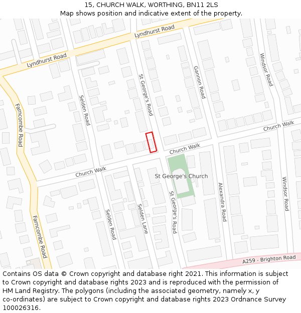 15, CHURCH WALK, WORTHING, BN11 2LS: Location map and indicative extent of plot