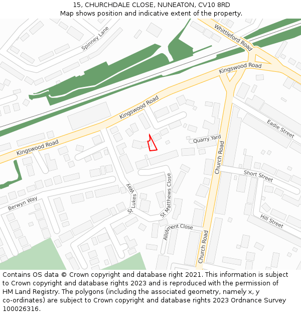 15, CHURCHDALE CLOSE, NUNEATON, CV10 8RD: Location map and indicative extent of plot