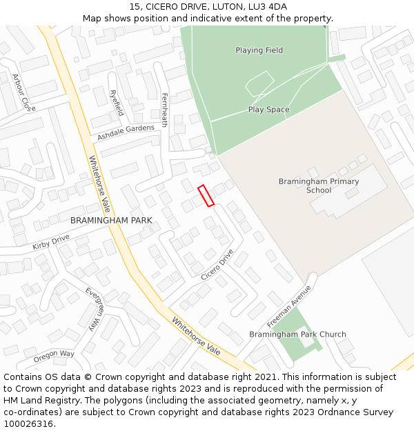 15, CICERO DRIVE, LUTON, LU3 4DA: Location map and indicative extent of plot