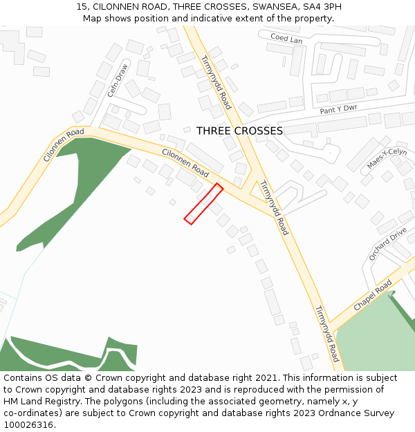 15, CILONNEN ROAD, THREE CROSSES, SWANSEA, SA4 3PH: Location map and indicative extent of plot