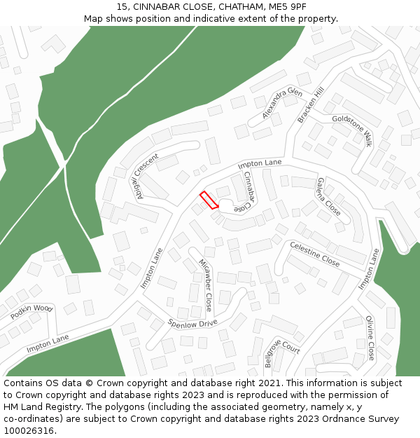 15, CINNABAR CLOSE, CHATHAM, ME5 9PF: Location map and indicative extent of plot