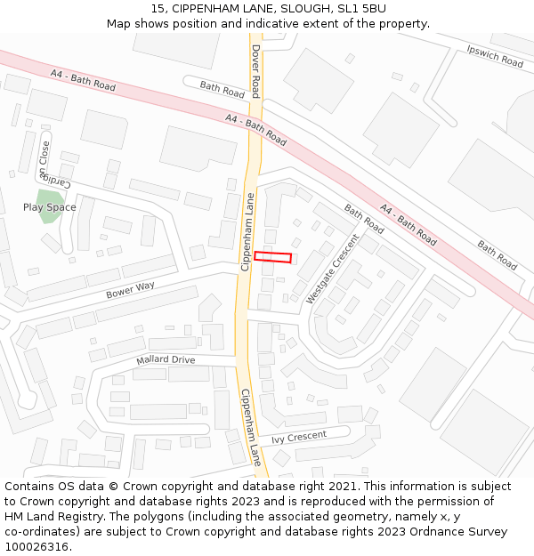 15, CIPPENHAM LANE, SLOUGH, SL1 5BU: Location map and indicative extent of plot