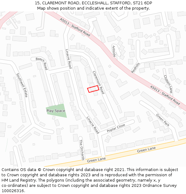 15, CLAREMONT ROAD, ECCLESHALL, STAFFORD, ST21 6DP: Location map and indicative extent of plot