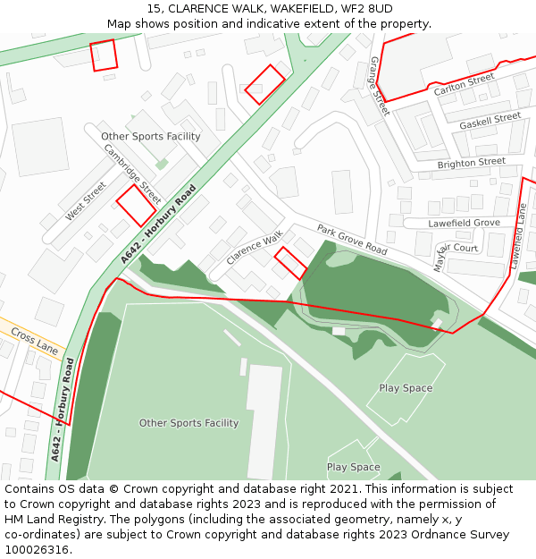 15, CLARENCE WALK, WAKEFIELD, WF2 8UD: Location map and indicative extent of plot