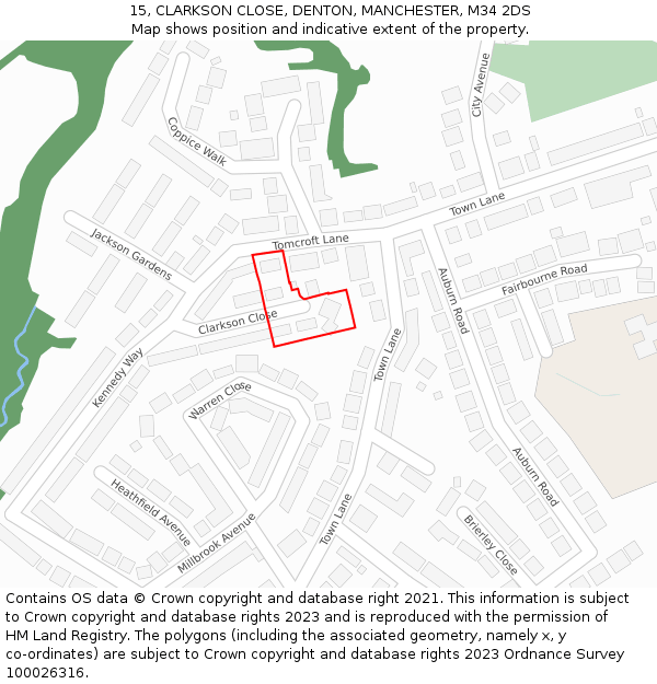 15, CLARKSON CLOSE, DENTON, MANCHESTER, M34 2DS: Location map and indicative extent of plot