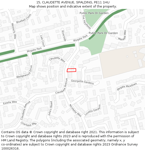 15, CLAUDETTE AVENUE, SPALDING, PE11 1HU: Location map and indicative extent of plot