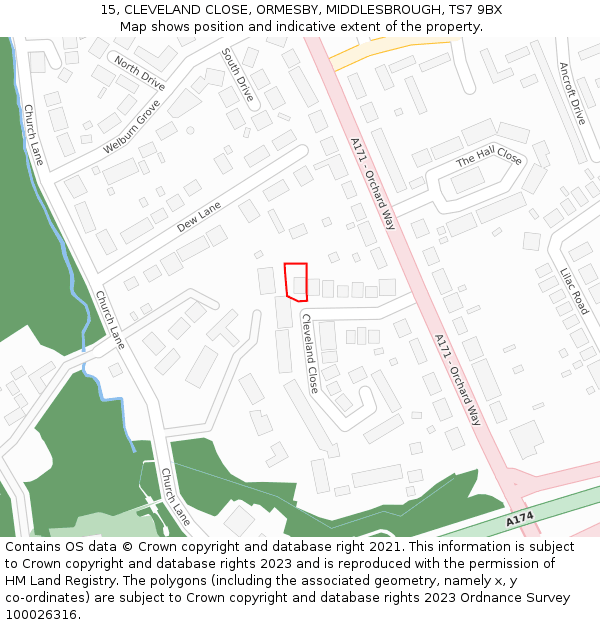 15, CLEVELAND CLOSE, ORMESBY, MIDDLESBROUGH, TS7 9BX: Location map and indicative extent of plot