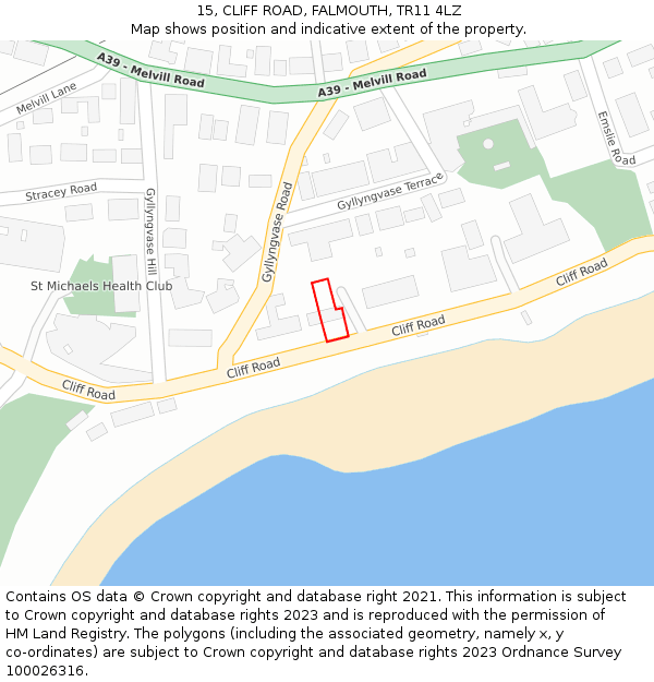 15, CLIFF ROAD, FALMOUTH, TR11 4LZ: Location map and indicative extent of plot