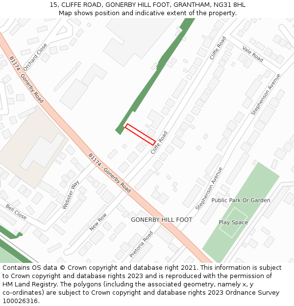 15, CLIFFE ROAD, GONERBY HILL FOOT, GRANTHAM, NG31 8HL: Location map and indicative extent of plot