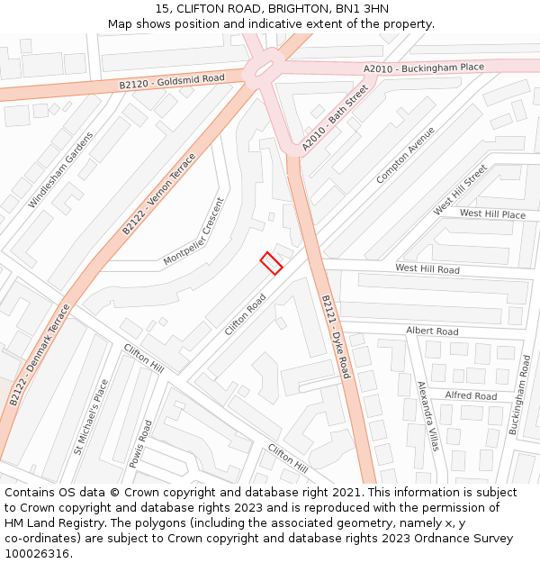 15, CLIFTON ROAD, BRIGHTON, BN1 3HN: Location map and indicative extent of plot