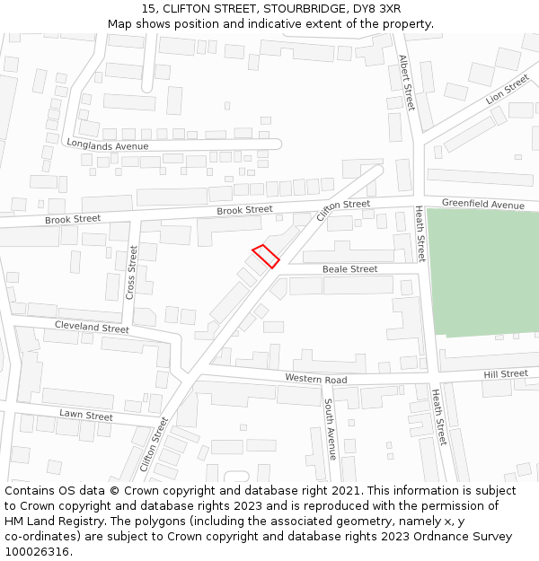 15, CLIFTON STREET, STOURBRIDGE, DY8 3XR: Location map and indicative extent of plot