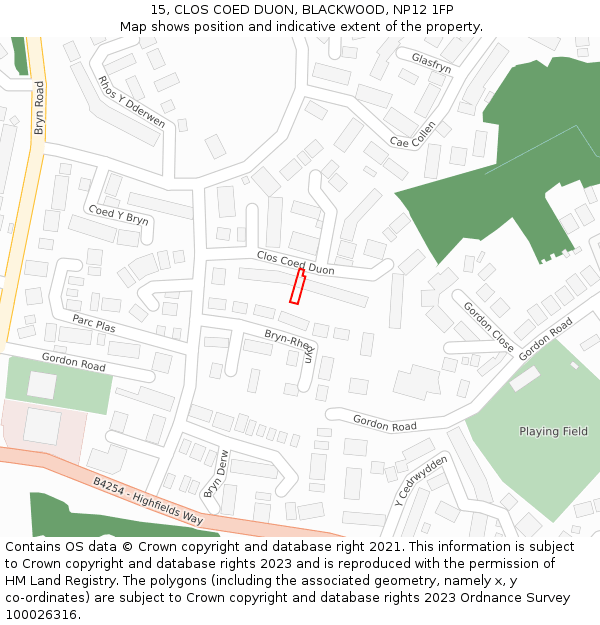 15, CLOS COED DUON, BLACKWOOD, NP12 1FP: Location map and indicative extent of plot