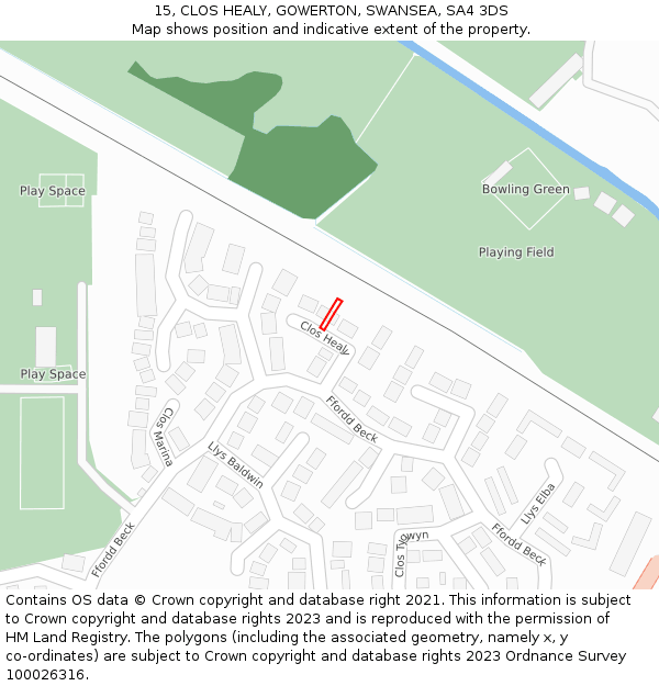 15, CLOS HEALY, GOWERTON, SWANSEA, SA4 3DS: Location map and indicative extent of plot