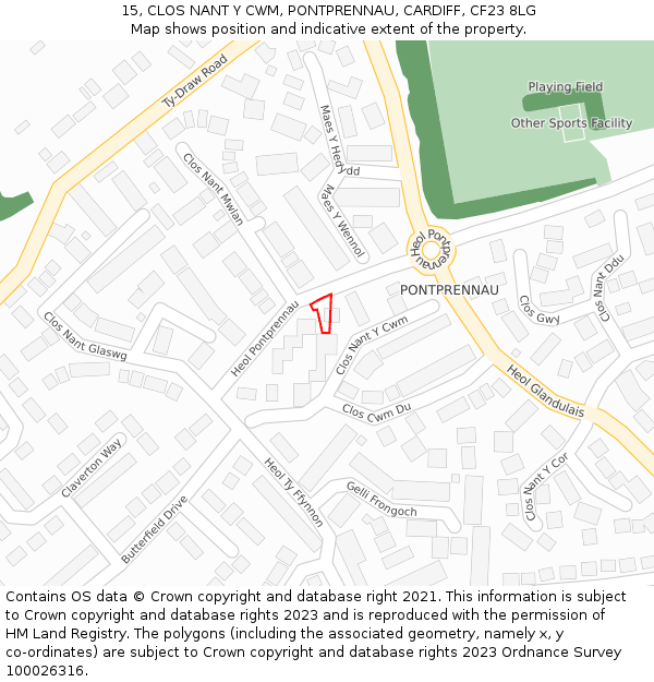 15, CLOS NANT Y CWM, PONTPRENNAU, CARDIFF, CF23 8LG: Location map and indicative extent of plot