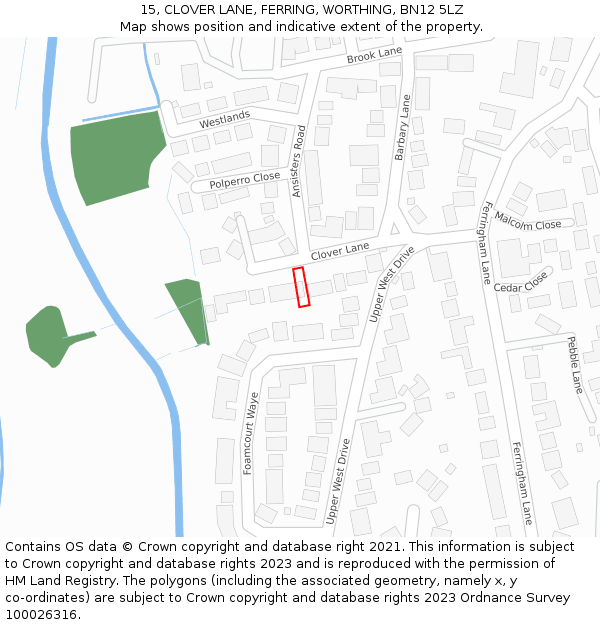 15, CLOVER LANE, FERRING, WORTHING, BN12 5LZ: Location map and indicative extent of plot