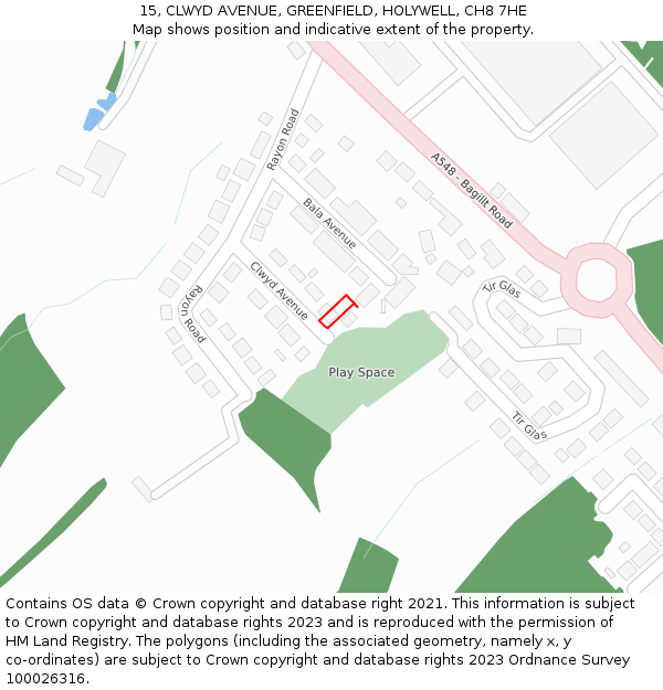 15, CLWYD AVENUE, GREENFIELD, HOLYWELL, CH8 7HE: Location map and indicative extent of plot