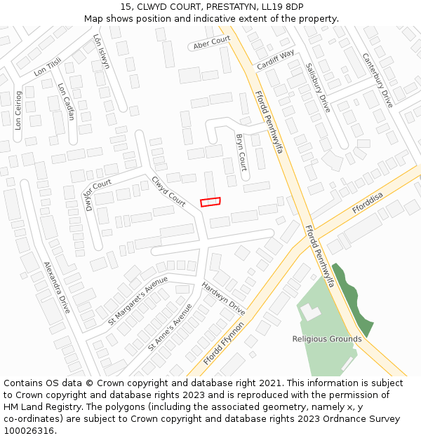 15, CLWYD COURT, PRESTATYN, LL19 8DP: Location map and indicative extent of plot