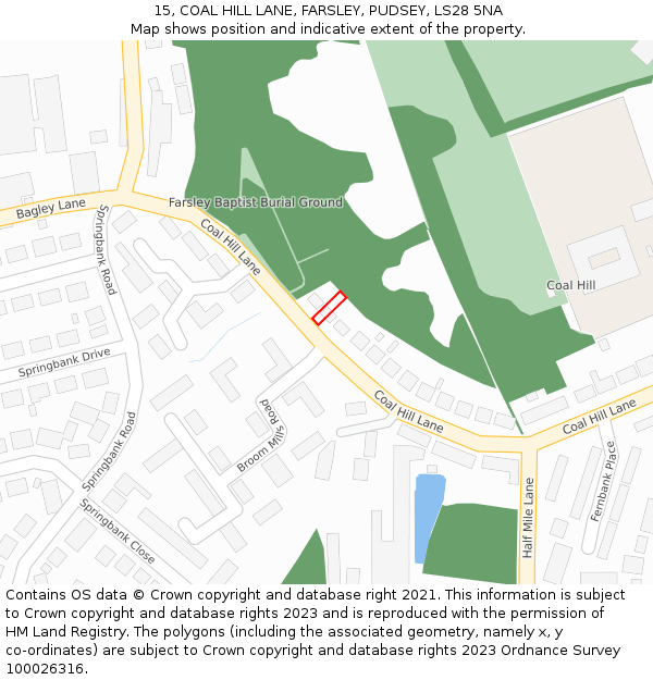 15, COAL HILL LANE, FARSLEY, PUDSEY, LS28 5NA: Location map and indicative extent of plot