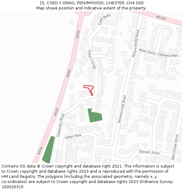 15, COED Y GRAIG, PENYMYNYDD, CHESTER, CH4 0XD: Location map and indicative extent of plot