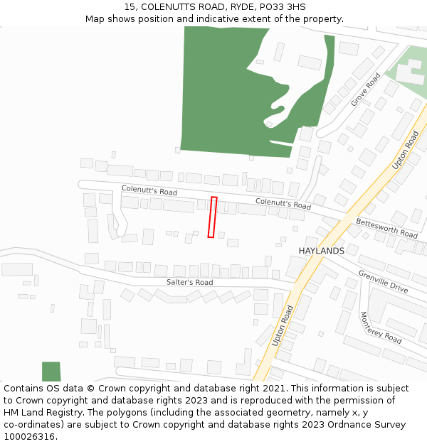 15, COLENUTTS ROAD, RYDE, PO33 3HS: Location map and indicative extent of plot