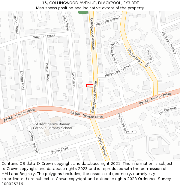 15, COLLINGWOOD AVENUE, BLACKPOOL, FY3 8DE: Location map and indicative extent of plot