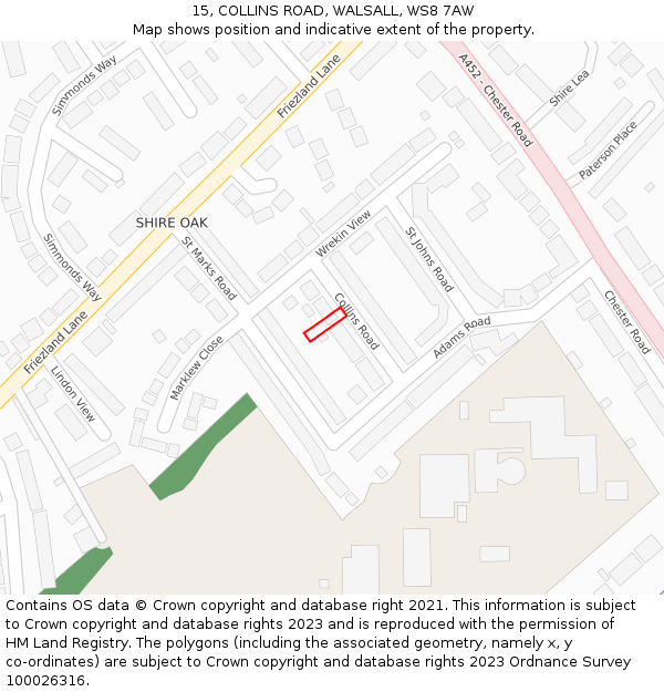 15, COLLINS ROAD, WALSALL, WS8 7AW: Location map and indicative extent of plot