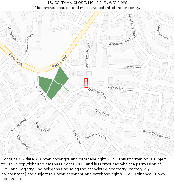 15, COLTMAN CLOSE, LICHFIELD, WS14 9YS: Location map and indicative extent of plot