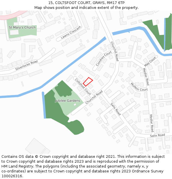 15, COLTSFOOT COURT, GRAYS, RM17 6TP: Location map and indicative extent of plot