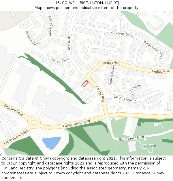 15, COLWELL RISE, LUTON, LU2 9TJ: Location map and indicative extent of plot